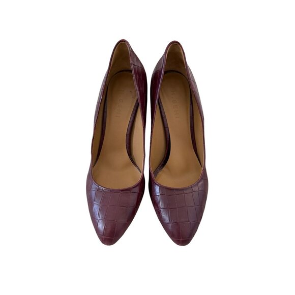 M GEMI Burgundy Croc Embossed Leather Heels Size 40 / US 10 - Picture 6 of 11